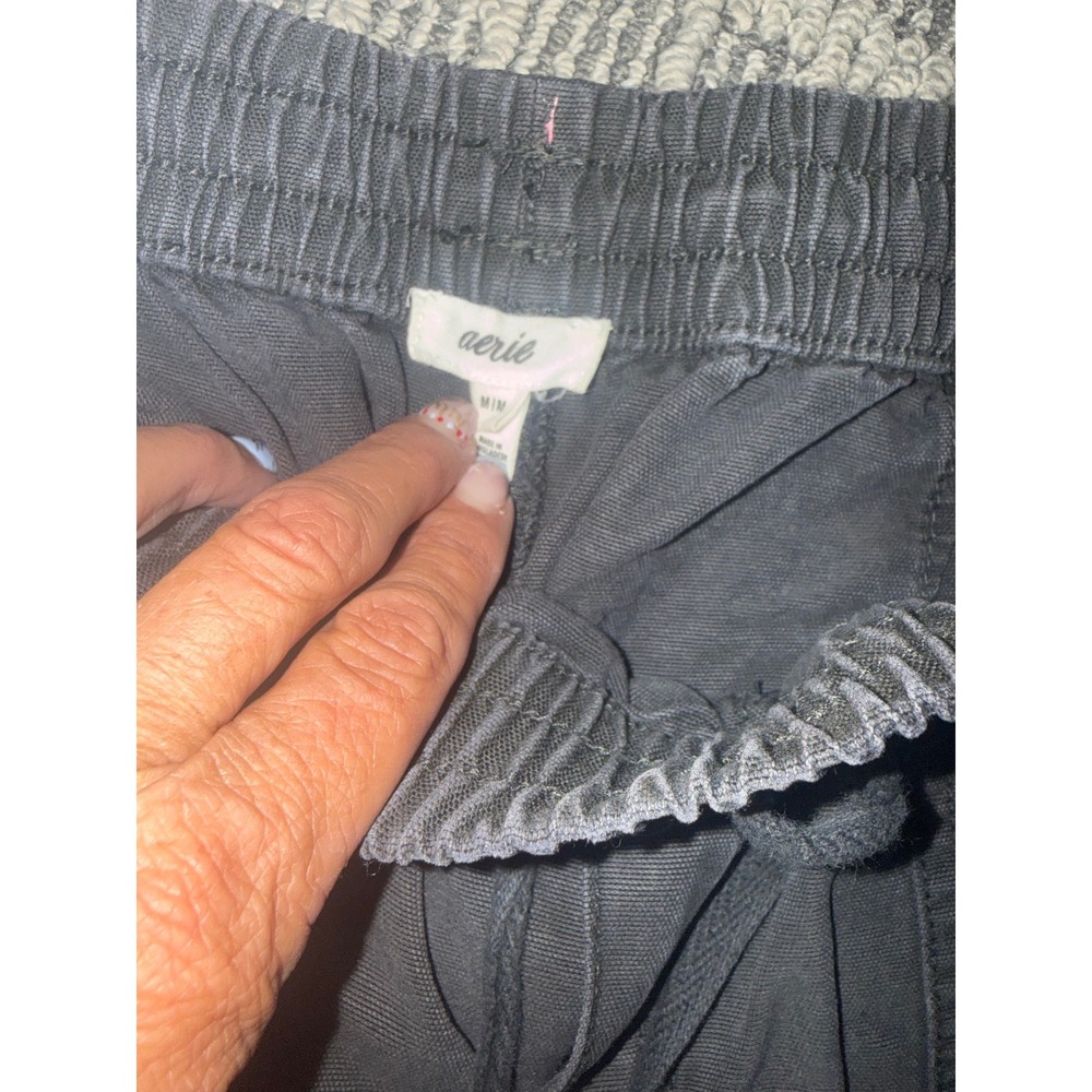 Aerie Womens Wide Leg Cargo Pants Washed Black Elastic Waist Drawstring Medium - Picture 3 of 5